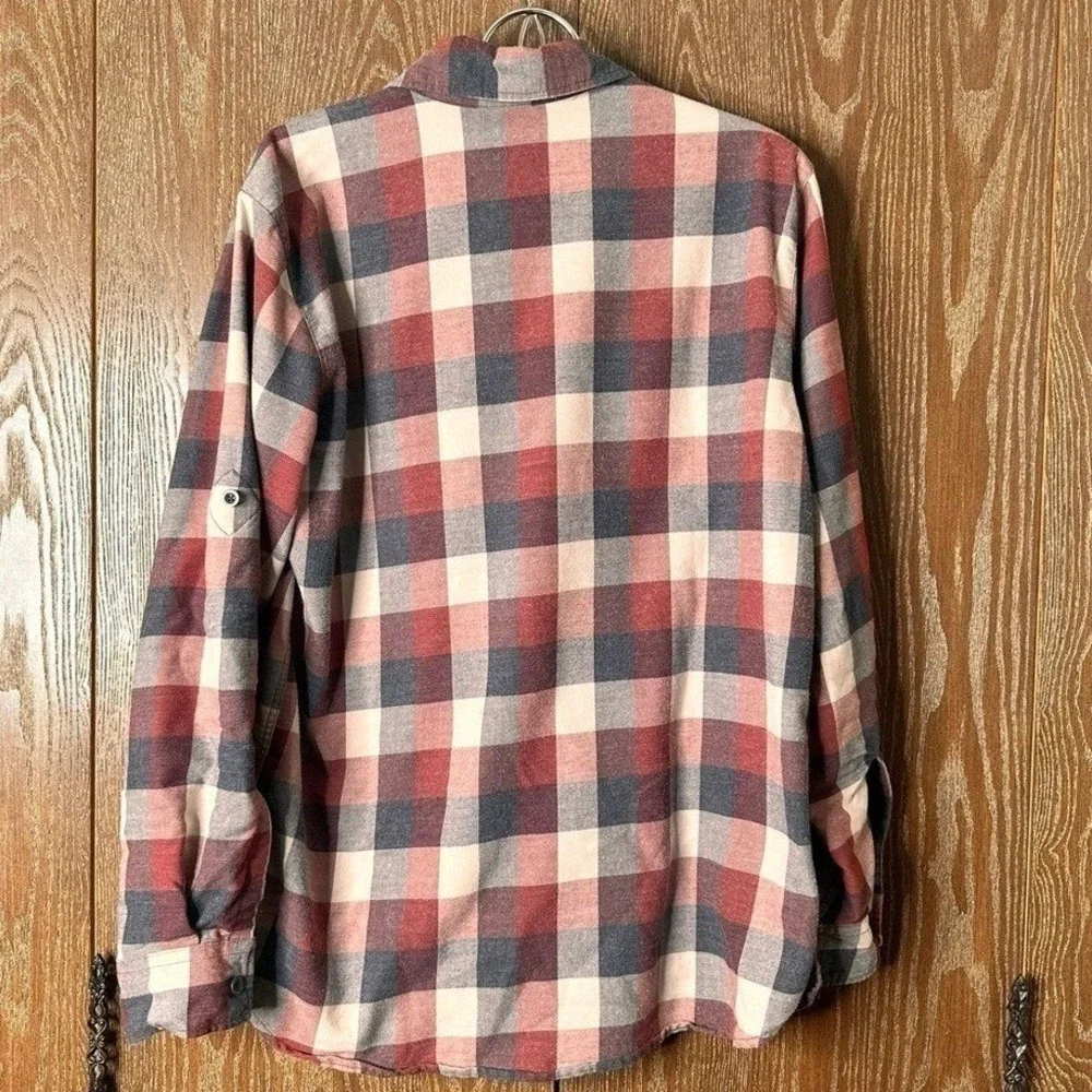 Modern Plaid Utility Outdoor Flannel Woolrich Men's Med Workwear Red Button Down - Picture 2 of 8